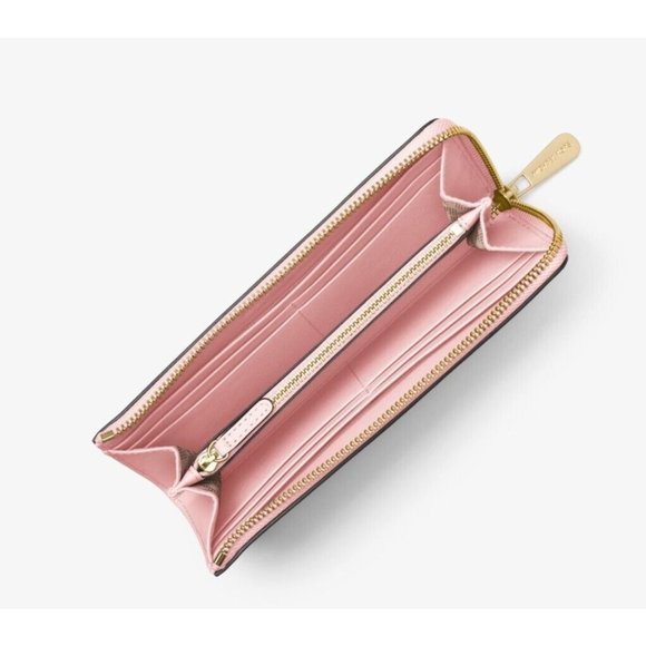 New Michael Kors Jet Set Travel Large Leather Quarter-Zip Wallet Powder Blush - Picture 2 of 2